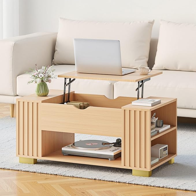 COMHOMA Lift Top Coffee Tables for Living Room, Adjustable Wooden Tea Table for - Image 2