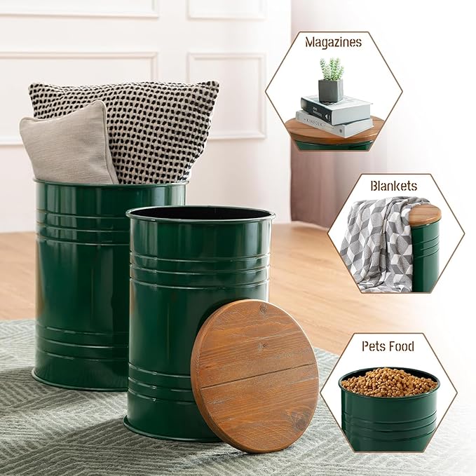 Glitzhome Farmhouse Accent Side Table, Metal Storage Stool Ottoman - Image 4