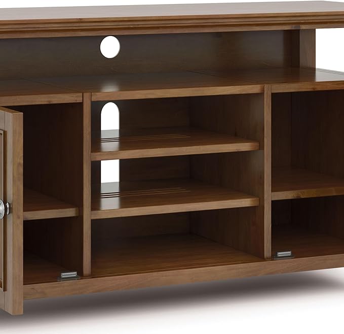 SIMPLIHOME Amherst 54-inch Wide Solid Wood TV Stand in Medium Saddle Brown - Image 7