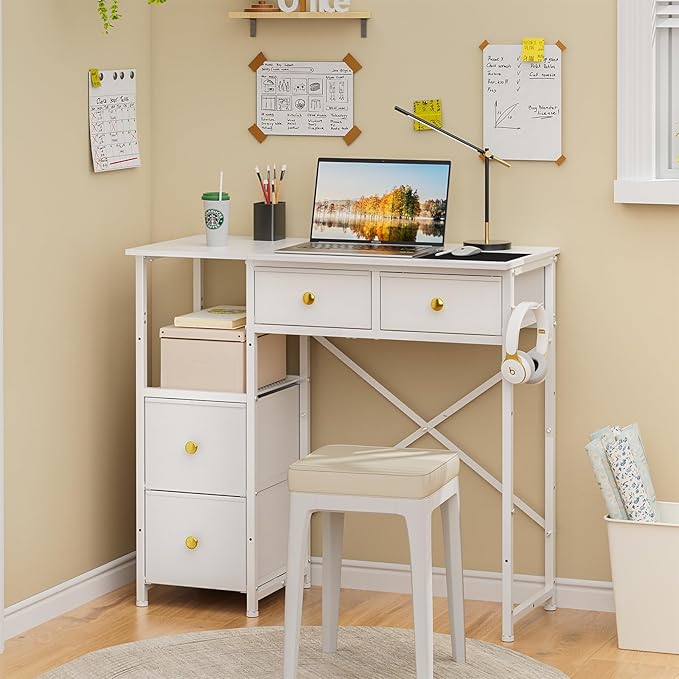 Small Computer Desk with 4 Fabric Drawers, Simple Writing Desk - Image 5