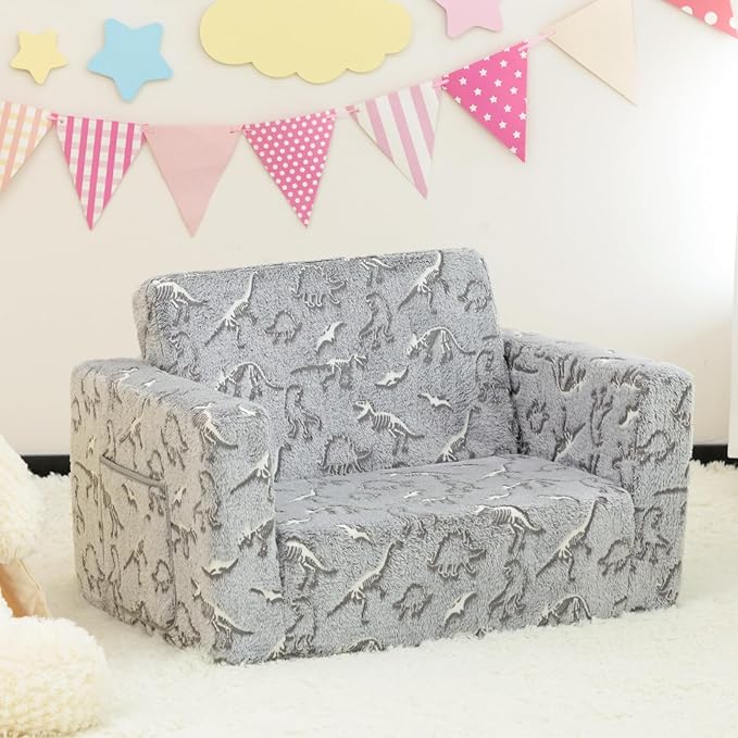 ALIMORDEN 2-in-1 Flip Out Cuddly Sherpa Toddler Couch, Convertible Sofa to - Image 2