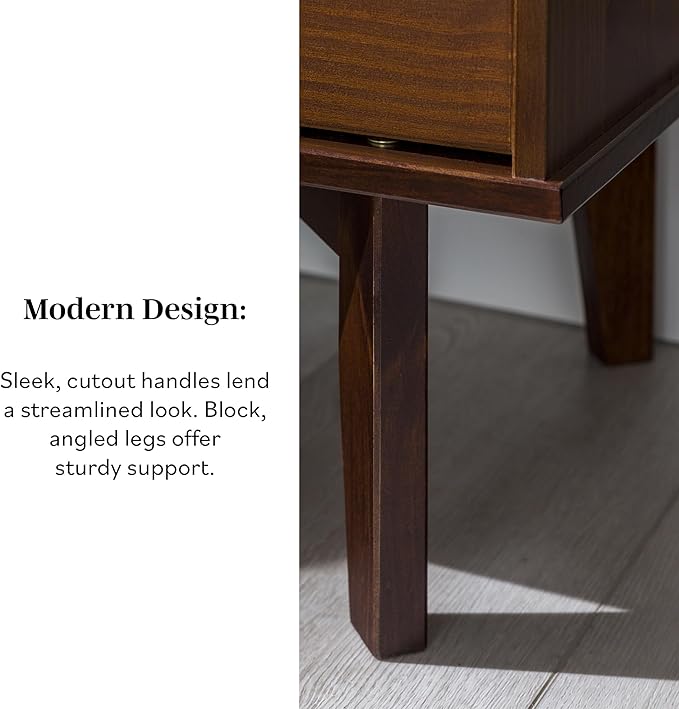 Walker Edison Mid Century Modern Grooved Handle Wood Nightstand Side Table - Image 4