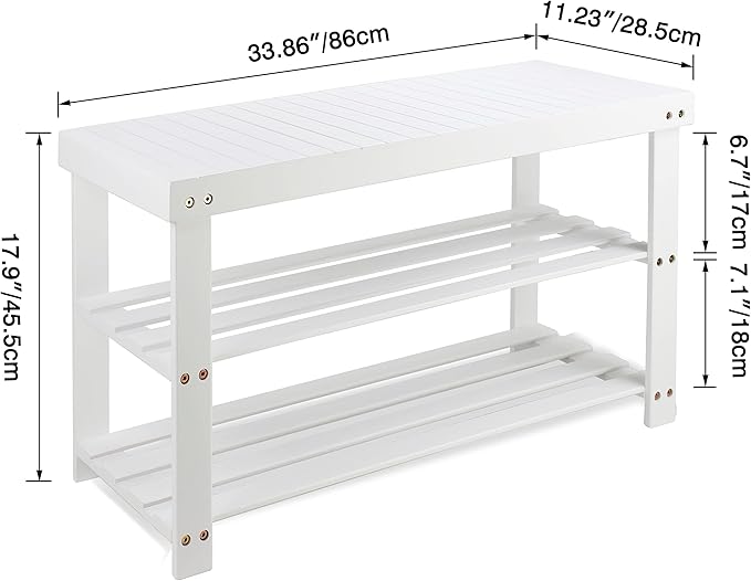 SMIBUY Bamboo Shoe Rack Bench, 3-Tier Shoe Organizer Storage Shelf - Image 3