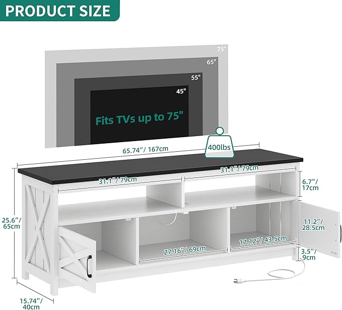 YITAHOME Farmhouse TV Stand for 65/75 Inch Television, LED Entertainment Center - Image 2