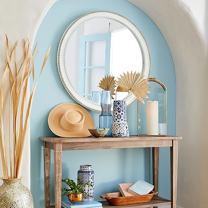sawsile Wood Circle Mirror, Rustic Farmhouse Wall Mirror 24 inch Round Morden - Image 7