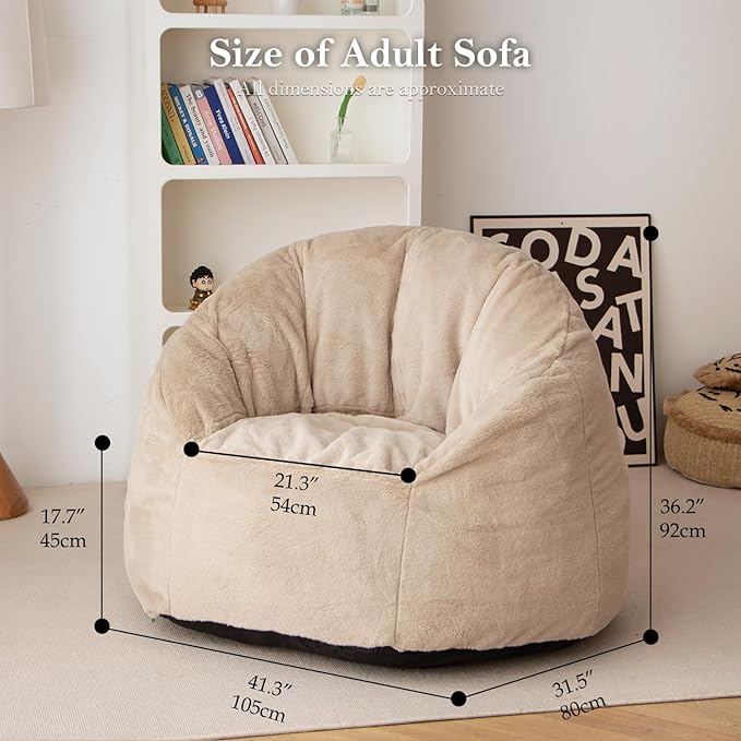 N&V Large Shell Bean Bag Chair, Adult Size Bean Bag Sack, Foam Filling - Image 2