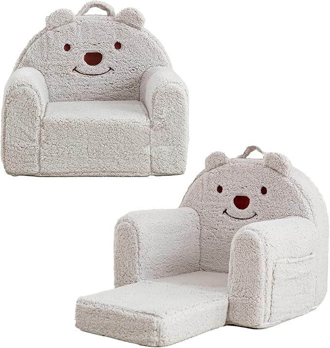 Toddler Chair, Sherpa Bear Kids Chair, Toddler Couch Fold Out, Children Reading by Kisdsa