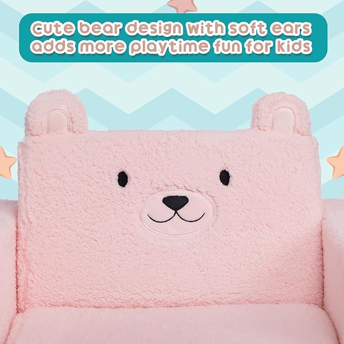 ALIMORDEN Fold Out Toddler Couch, Comfy 2-in-1 Cuddly Sherpa Bear Chair - Image 5