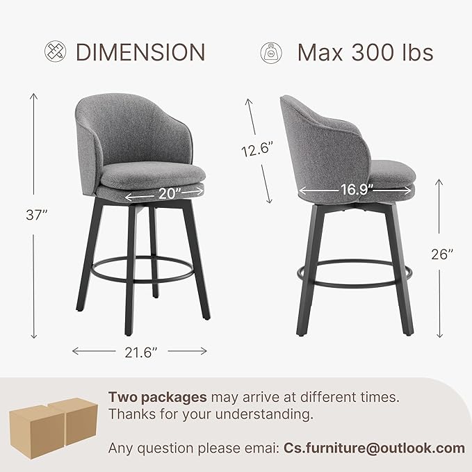 Counter Height Barstools 26 inch Upholstered Swivel Bar Stools - Image 3