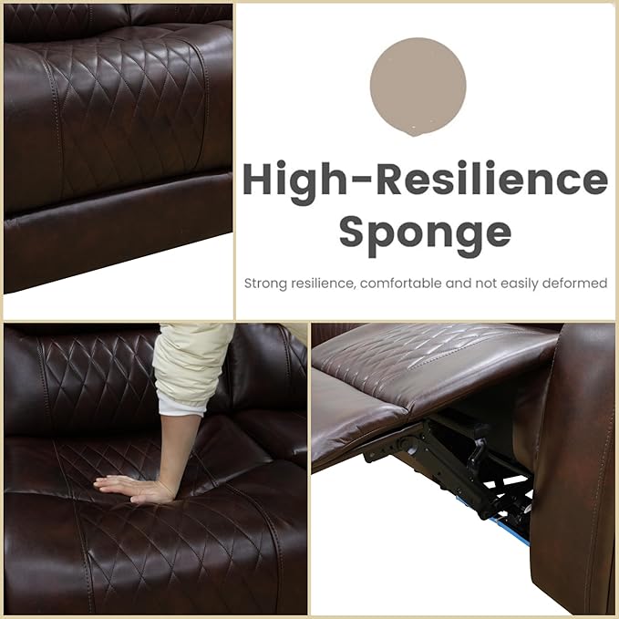 Leather Recliner Sofa Couch, 3-Seater Home Theater Seating Reclining Sofa - Image 4