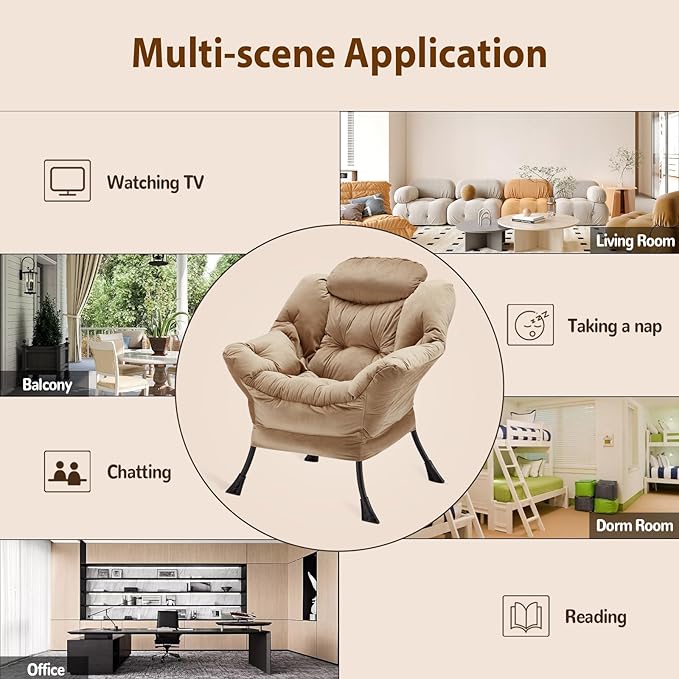 Lazy Chair Thick Padded, Comfy Velvet Accent Lounge Chair - Image 8