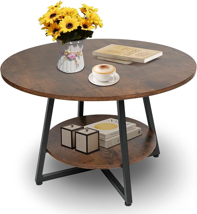 Round Coffee Table, 2-Tier Circle Coffee Table - Image 7
