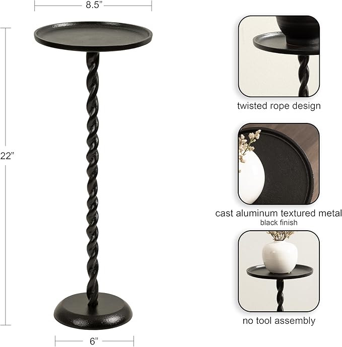 Kate and Laurel Ropa Transitional Round Pedestal Drink Table, Decorative Cast - Image 3