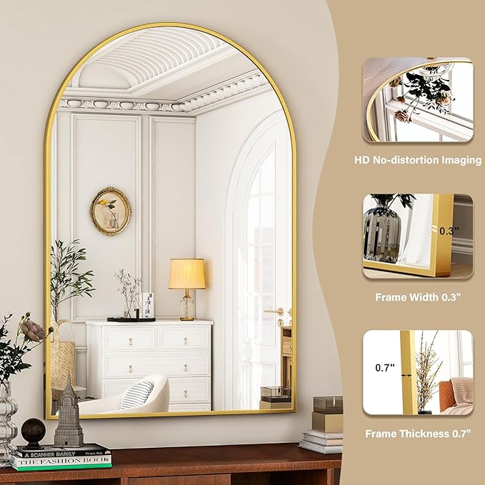 HARRITPURE Arched Wall Mirror – 30"x40" Arch Bathroom Mirror Metal Frame Vanity - Image 3