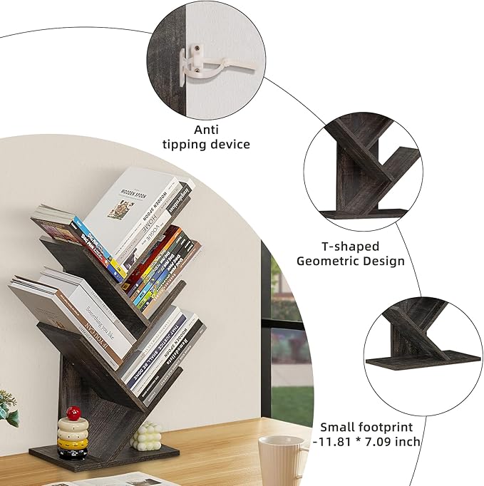 5 Tier Tree Book Shelf, Small Desktop Bookshelf - Image 4
