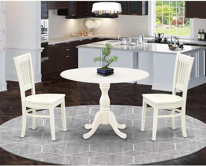 East West Furniture DMVA3-LWH-W 3 Piece Kitchen Table & Chairs Set Contains a - Image 6