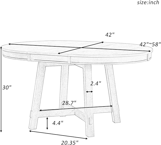 Farmhouse Round Dining Table for 4, Extendable Circle to Oval Wooden Tabletop - Image 2