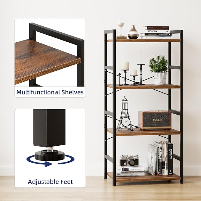 NUMENN 4 Tier Small Bookshelf, Industrial Bookcase Shelf Storage Organizer - Image 6