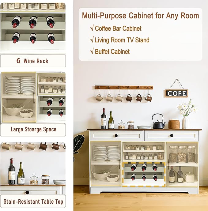 Modern Buffet Cabinet with 4 Drawers, 2 Doors & Adjustable Shelf, Large - Image 7