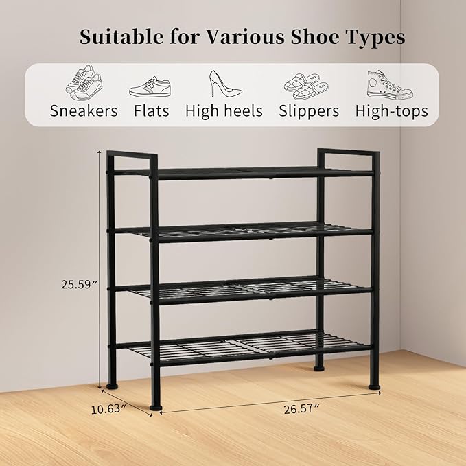 Simple 4 Tier Shoe Rack, Metal Stackable Shoe Storage Organizer - Image 3