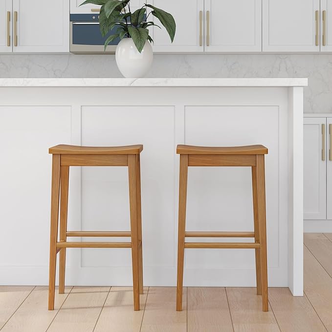 Plank+Beam Smythe Bar Stool, Sturdy Wood Modern Kitchen Bar Height Stool - Image 7