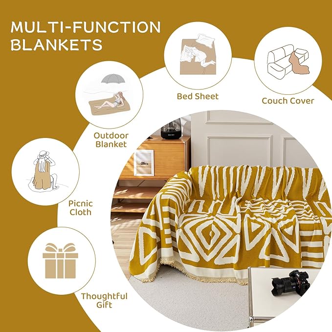 STACYPIK Boho Ginger Yellow Couch Cover, Reversible Sofa Cover L Shaped - Image 7
