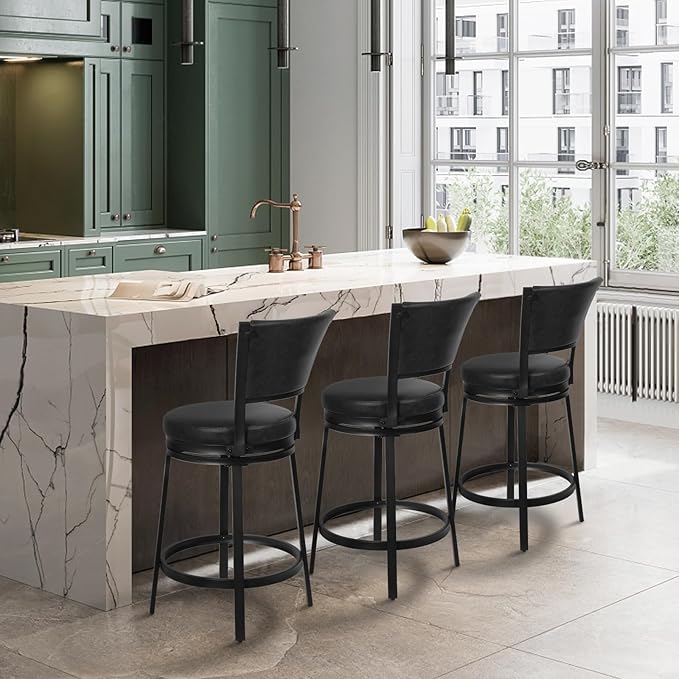 Bar Stools, 25 Inch Metal Counter Height Barstools Set of 2, Faux Leather Round - Image 8