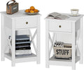 Treocho White Nightstand Set of 2, Modern X-Design Night Stand, Bedside End by Treocho