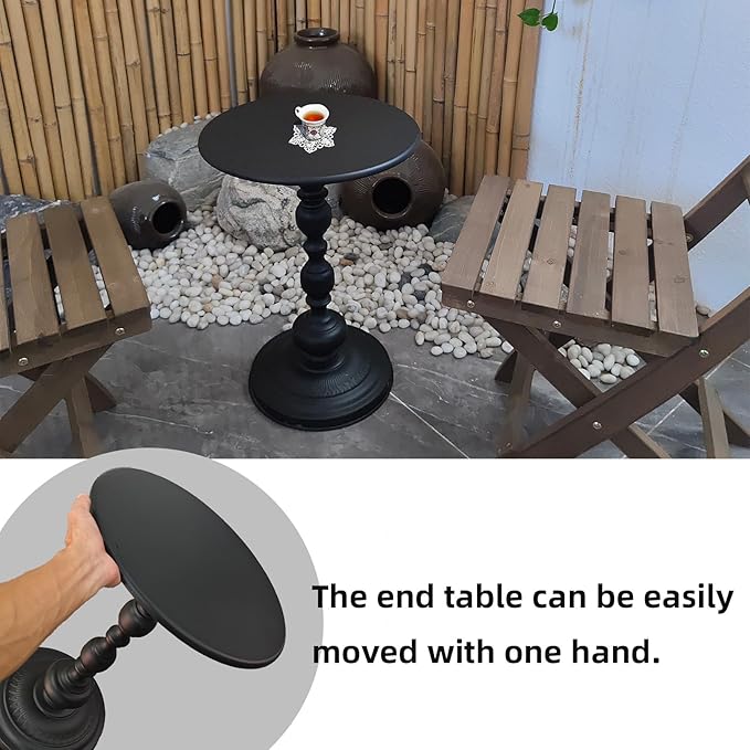Benkyo Black Round End Side Table Modern Metal Pedestal Spindle Side Tables - Image 4