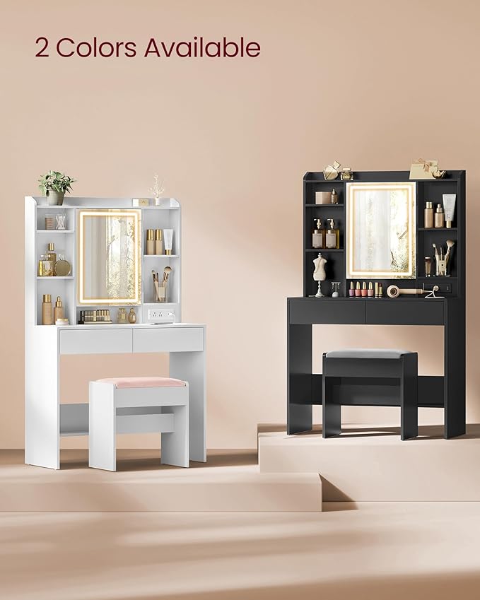 VASAGLE Vanity Desk with Power Outlets, Makeup Vanity with Mirror and Lights - Image 7
