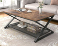 LVB Rustic Coffee Table, Industrial Metal Wood 2 Tier Cocktail Tea Table by LVB
