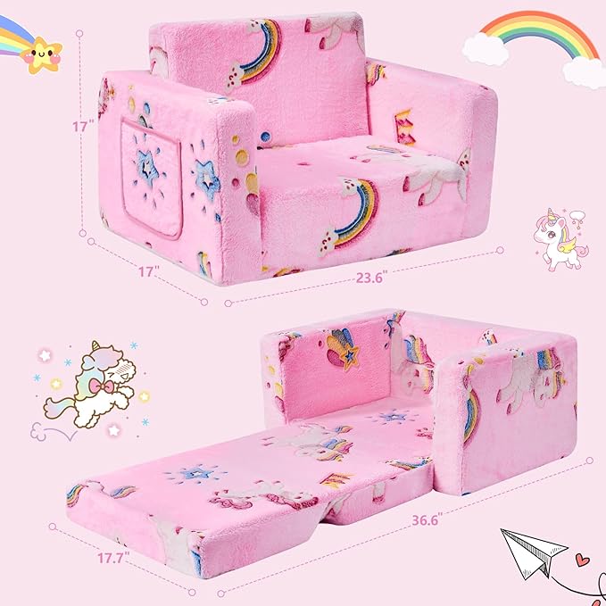 Toddler Couch, Toddler Chair, Kids Chair 2-in-1 Baby Seat Furniture Fold Out - Image 2