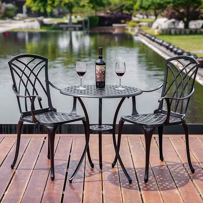 Outdoor 3 Piece Bistro Set Cast Aluminum Bistro Table and Chairs Set of 2 - Image 6