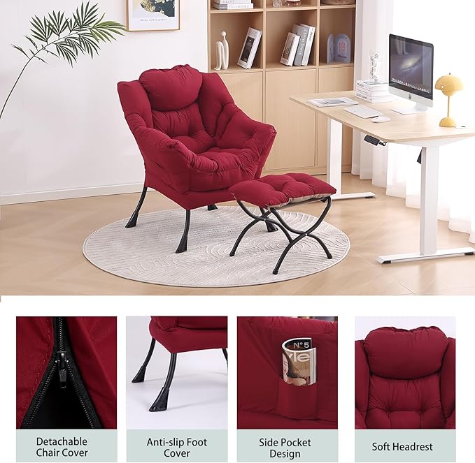 LITA Lazy Chair with Ottoman, Modern Accent Leisure Upholstered Sofa, - Image 4