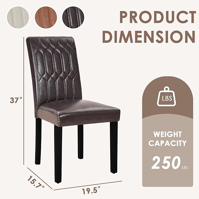 VECELO Upholstered Dining Chairs Set of 6, Modern PU Leather Accent Parsons - Image 3