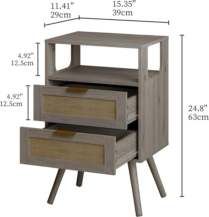 Rattan Nightstand, Farmhouse Bedside Table - Image 2