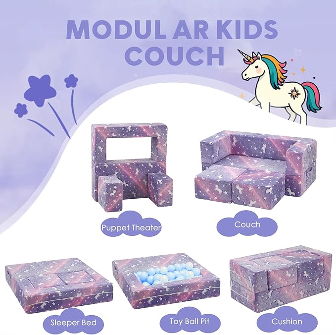 MeMoreCool Unicorn Modular Kids Couch, Glow Rainbow Play Toddler Couch - Image 9