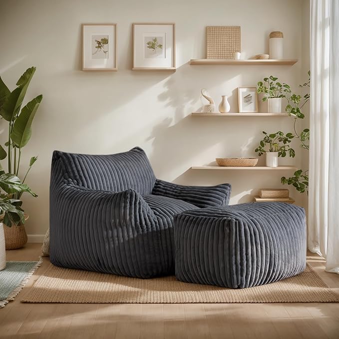 Giant Bean Bag Chairs for Adults, Oversized Chaise Lounge Chair Indoor by LivingGiving