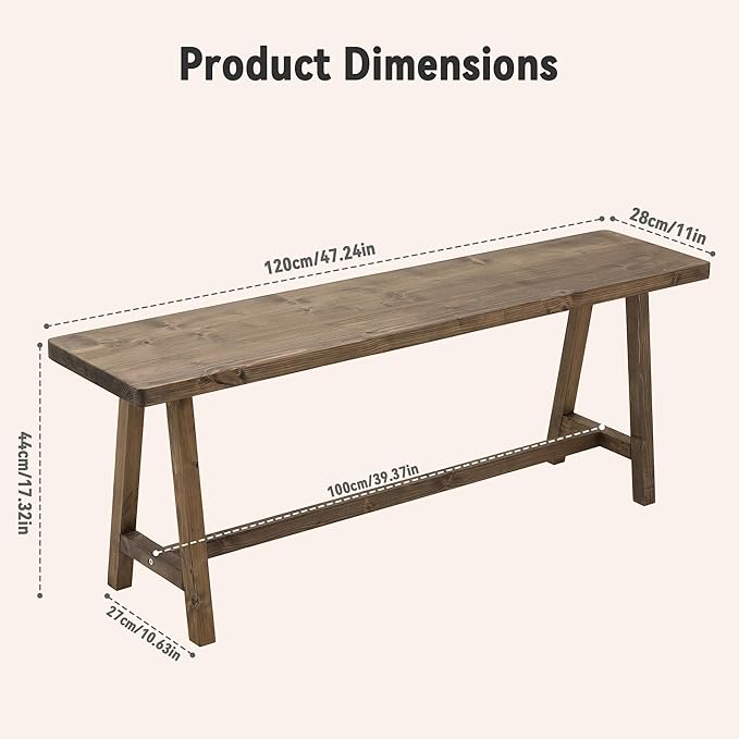 Warmiehomy Solid Wood Bench, 47.2” Rustic Farmhouse Entryway Bench - Image 2