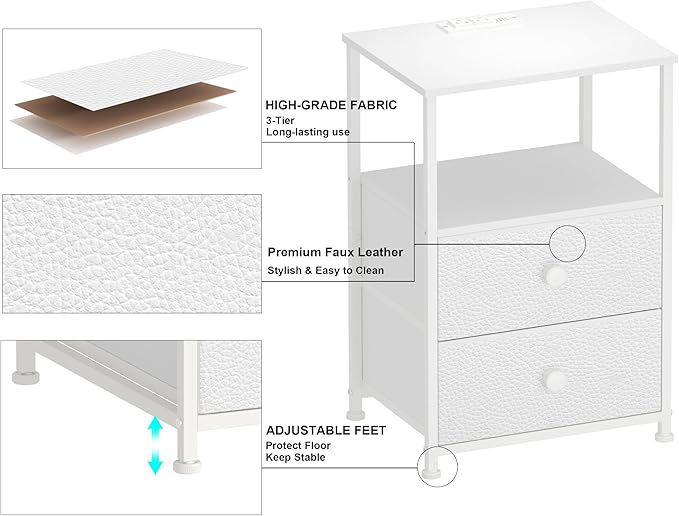 Tohomeor Nightstand with Charging Station LED Light End Table Bedroom Bed Side - Image 7