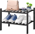 Black Small Shoe Rack for Entryway, 2-Tier Bamboo Shoe Organizer for Hallway by VIEWCARE