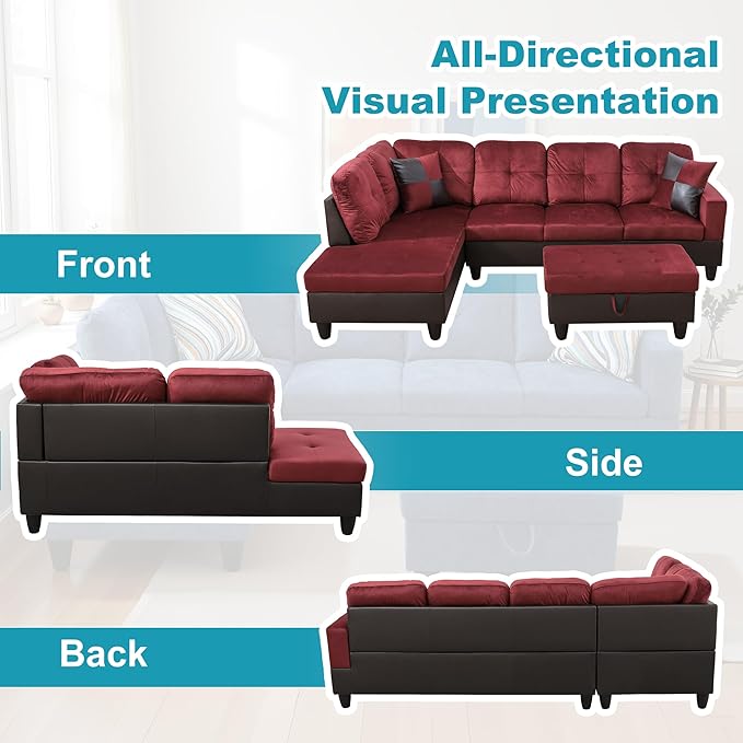 L Shaped Couch Modern Sectional Couch Upholstered Flannel Fabric 3 Pieces Sofas - Image 6