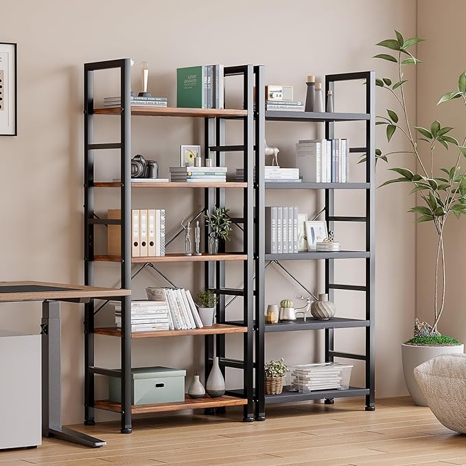 DUMOS 5-Tier Book Shelf Tall Modern Bookcase Set of 2 - Image 2