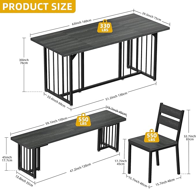 DWVO 63 Inch Dining Table Set for 6-8 People 6-Piece Large Kitchen Table Set - Image 2