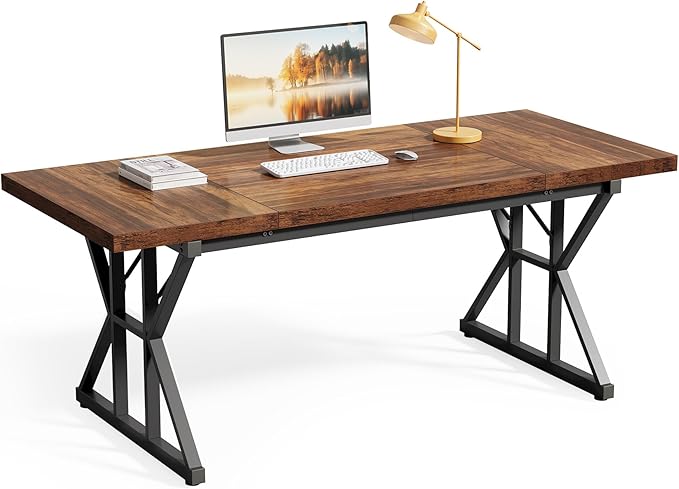 LITTLE TREE 70.8-Inch Office Desk, Wooden Executive Office Desk, Modern Work by LITTLETREE