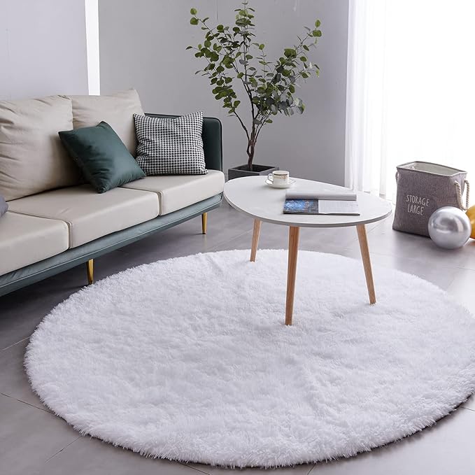 FJZFING White Round Rug Ultra-Soft Plush Modern 7x7 Circle Area Rug - Image 2
