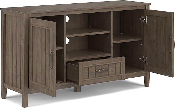 SIMPLIHOME Lev SOLID WOOD 53 Inch Wide Contemporary TV Media Stand in Smoky - Image 4