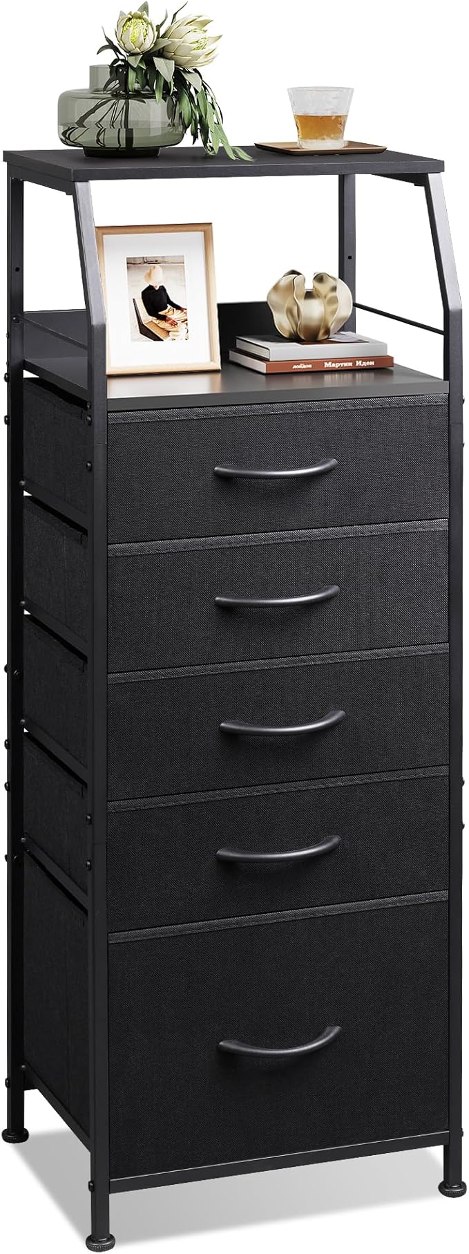 WLIVE Black Fabric Dresser for Bedroom, Tall Nightstand by WLIVE