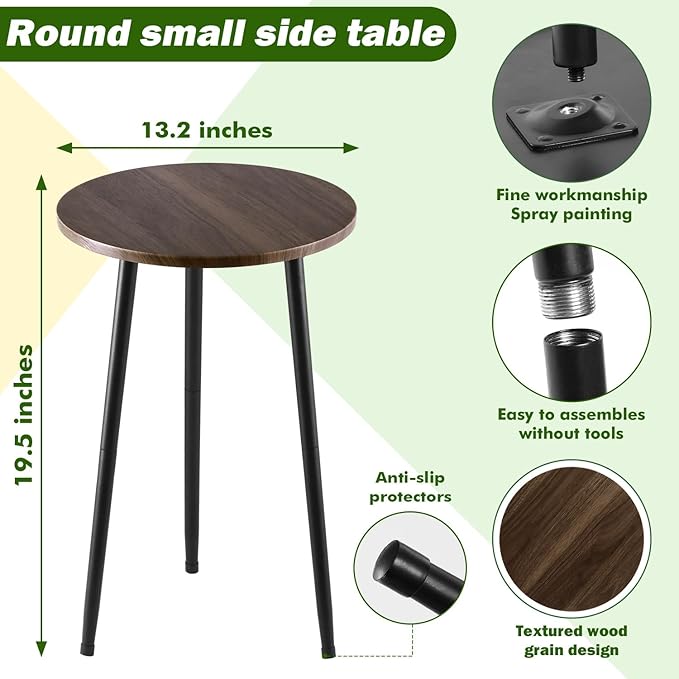 2 Packs Small Round Side Table 13.5" Outdoor Patio Round Accent Coffee Tables - Image 3