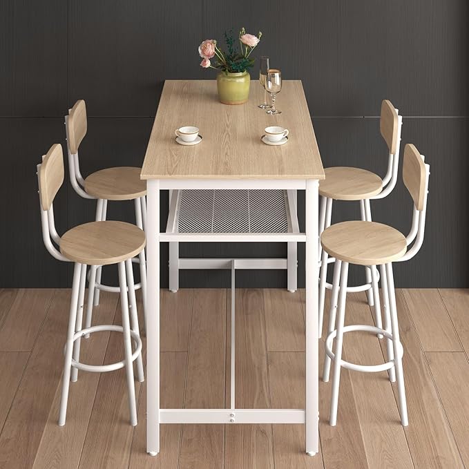 5-Piece Bar Table and Chairs Set, 43.3'' Pub Table Set Modern Small Table and - Image 2